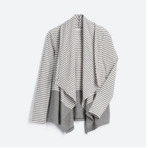 Mystree Striped Open Cardigan | Gray Layering Pockets